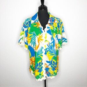 Runaway the Label blue green yellow tropical floral button down top size Large